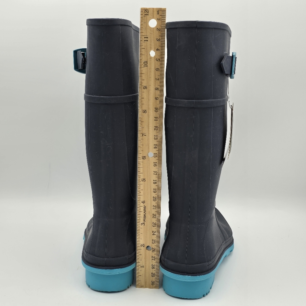 NWT Kamik Raindrops Rubber Rain Boots, Navy/Teal Big Kids Size 6 (Unisex) - Picture 8 of 11